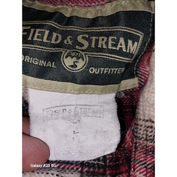 Vintage FIELD & STREAM Heavyweight Flannel Shirt Red Plaid Large Men's - Picture 5 of 5